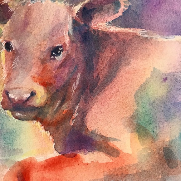 ⭕️ SOLD Original painting cow calf western sunset - Picture 4 of 8